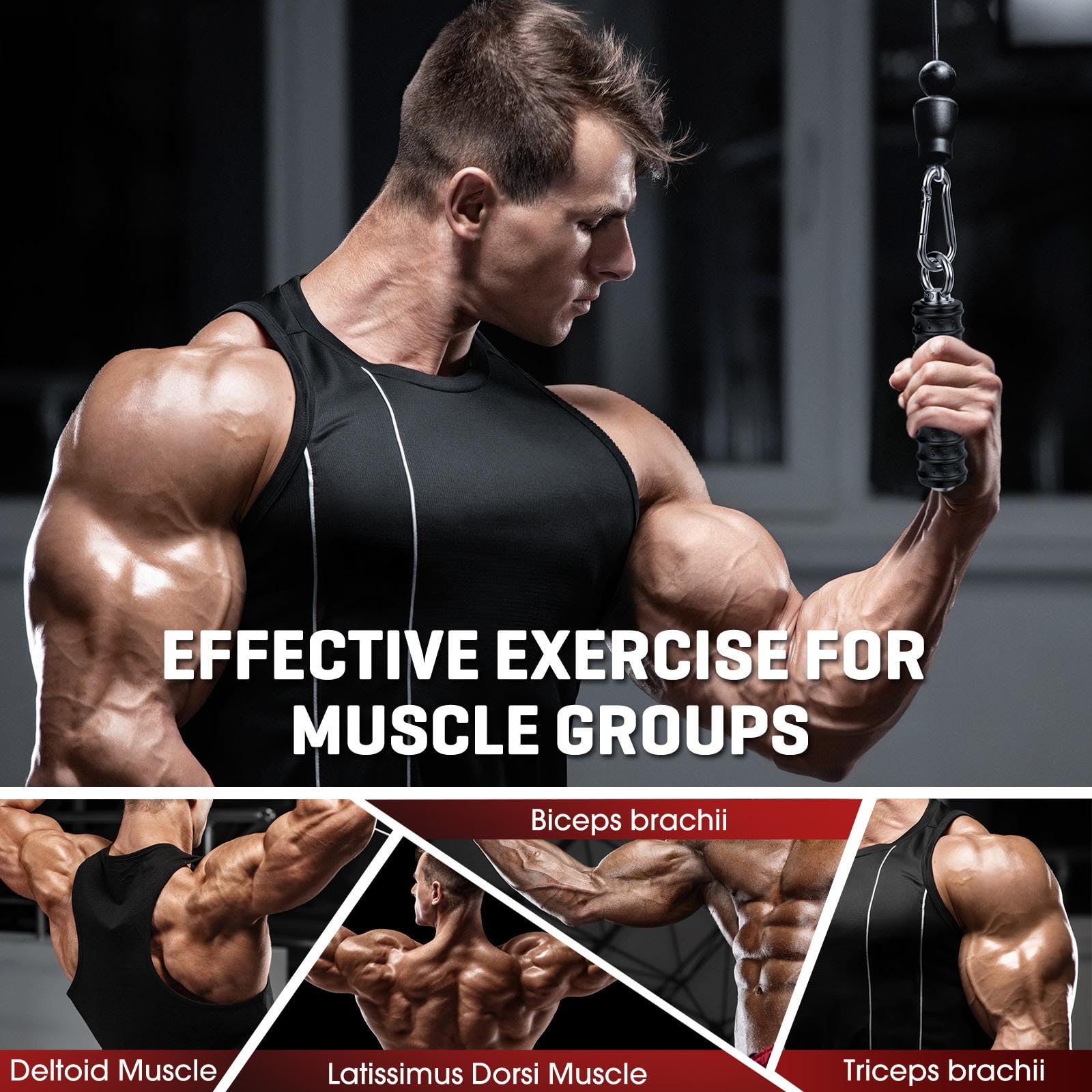 LAT Pulldown Bar Attachments for Pulley Cable Machine, Single D-Handle  Tricep Press Down Bar with Rubber Handle, D Handle Cable Accessories for Gym