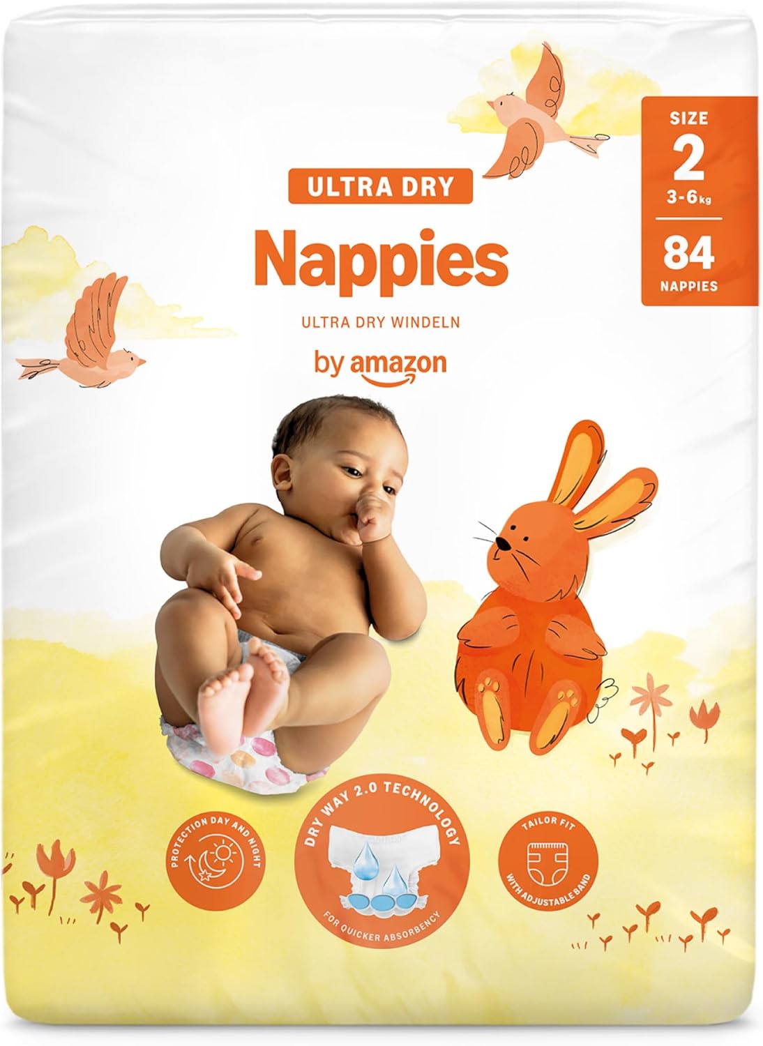 By Amazon Pañales ultra-secos, Talla 2 (3-6 kg), Con canales, Blanco, 84 Unidad (1 Paquetes de 84) - Nueva versión (Anteriormente una marca Mama Bear brand, el mismo producto)
