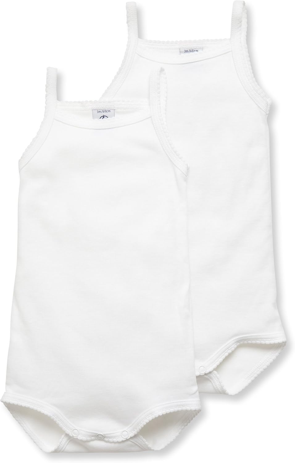 Petit Bateau Baby Girl's 2 Pack CAMI Onesie Duo Style 15086-53725 Sizes NB-36/M (Size 24 Month Style 15086 Girls) White