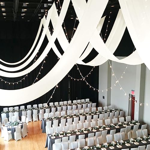 10 Panels Ivory Ceiling Drapes for Wedding Ceiling Drapes 5ftx30ft Wedding Arch Draping Fabric Sheer Curtains Chiffon Drapery Draping Wedding Ceiling Decorations for Party Ceremony Stage Swag