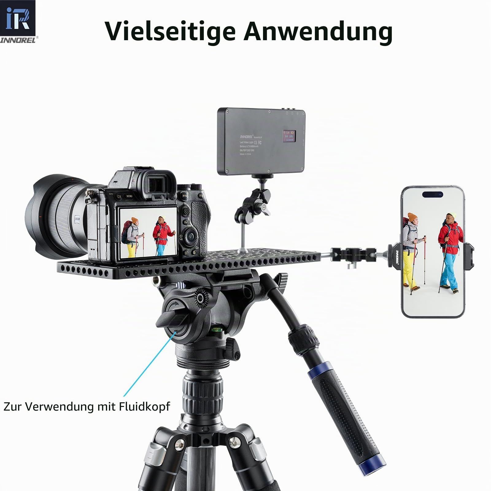 INNOREL CP3010 30 * 10 cm Multifunktionale Käseplatte mit 1/4"- und 3/8"-Gewinde,Wechselbare Montageplatte mit integrierten ARRI-Befestigungslöchern für Kamera und Stativ