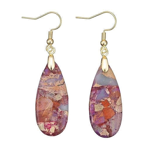 Boho Women Natural Stone Earrings Unique Healing Imperial Jasper Gemstone