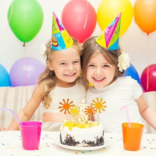 Miniatura 7 de Whaline 48 adornos bohemios para cupcakes de sol, 2 tamaños, decoración de papel solar con punta de pegamento, amarillo y naranja, centro de mesa de