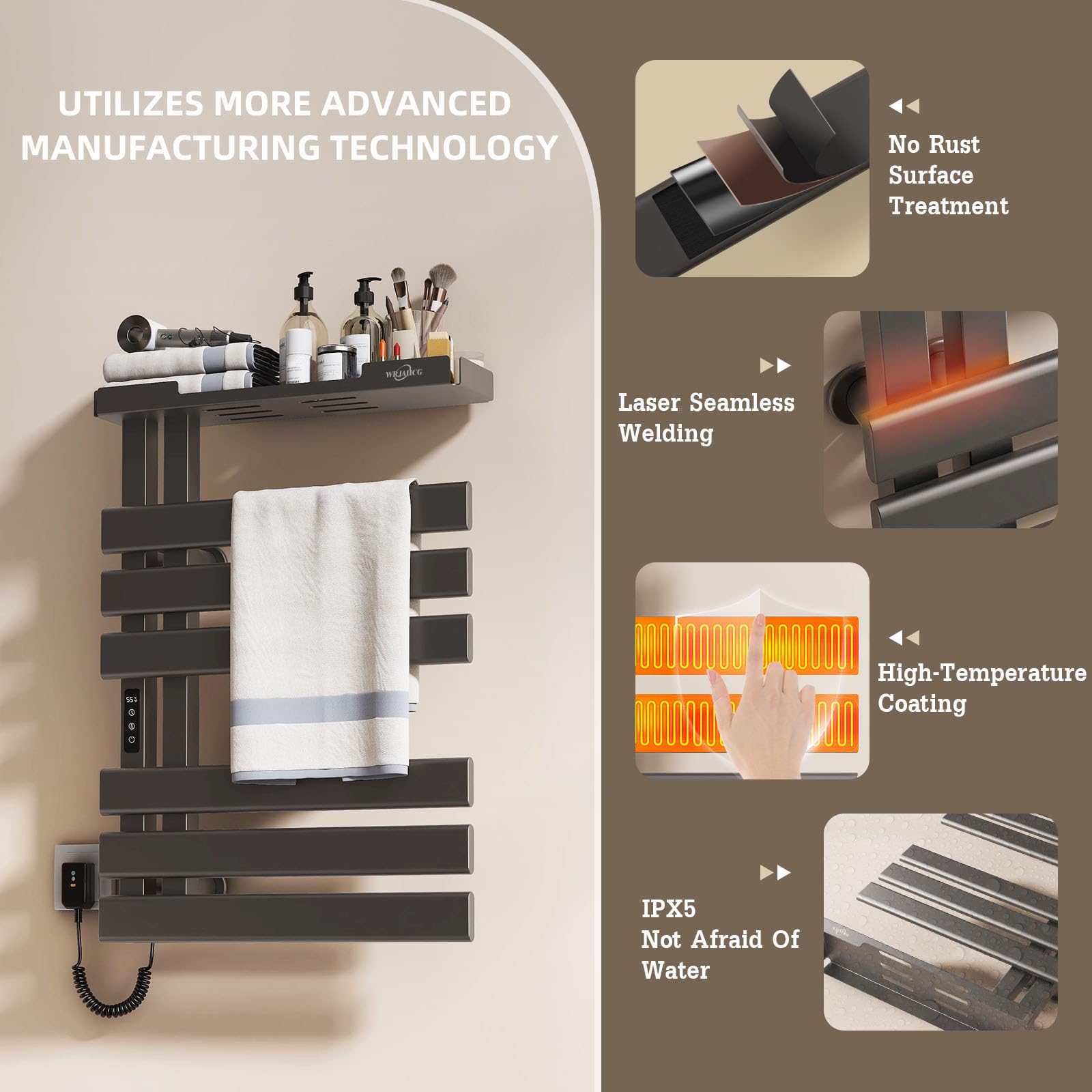 WRJAHCG Porta Asciugamani Bagno da Parete Controllo Vocale,Scaldasalviette Elettrico Bagno Smart WiFi,Termoarredo Elettrico Bagno con Timer E Termostato,Termosifone 6 Barre,197W,Grigio