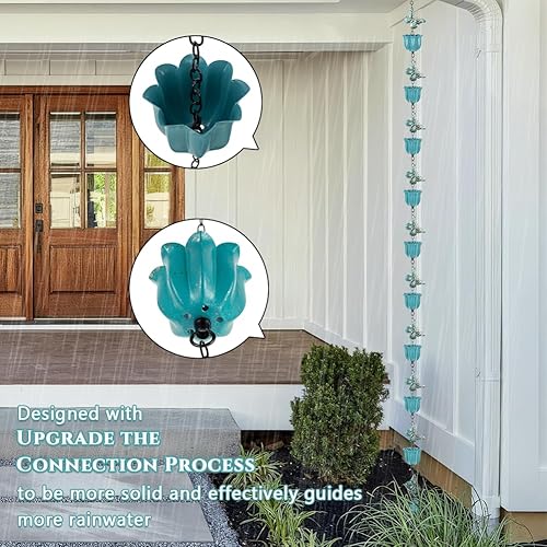 Miniatura 4 de giole Lotus Cadena de lluvia, cadenas de lluvia de 8.2 pies para canaletas con 10 tazas, cadenas de captura de lluvia ajustables con campana para