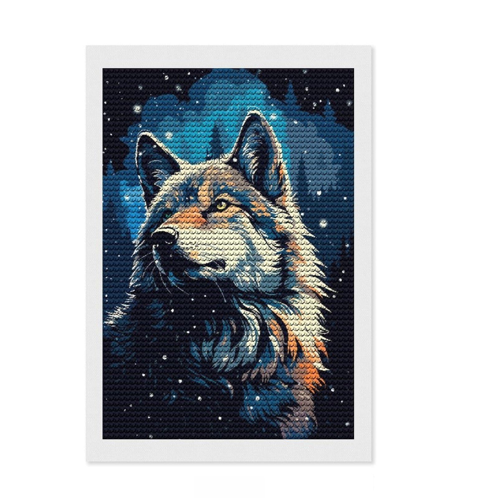 Junmoney Wolf Winter Snow Pixel Art Diamond Painting Set 8"x12", Stress Relief Craft, Satisfying Creative Project, Modern Decor, Holiday Gift Idea