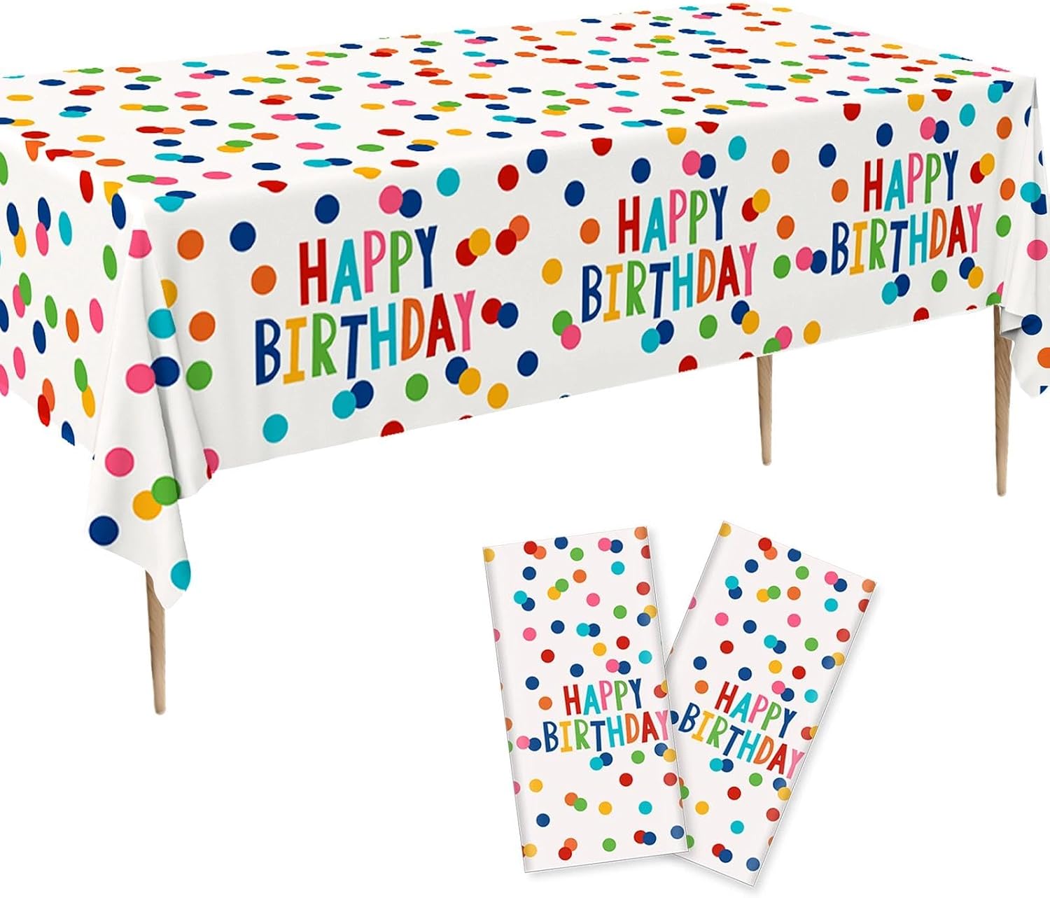 BLMHTWO 2pcs Party Birthday Table Cloth, Disposable Tablecloths Happy Birthday Table Cover Plastic Disposable Tablecloth for Party Baby Shower Decorations 108" x 54"