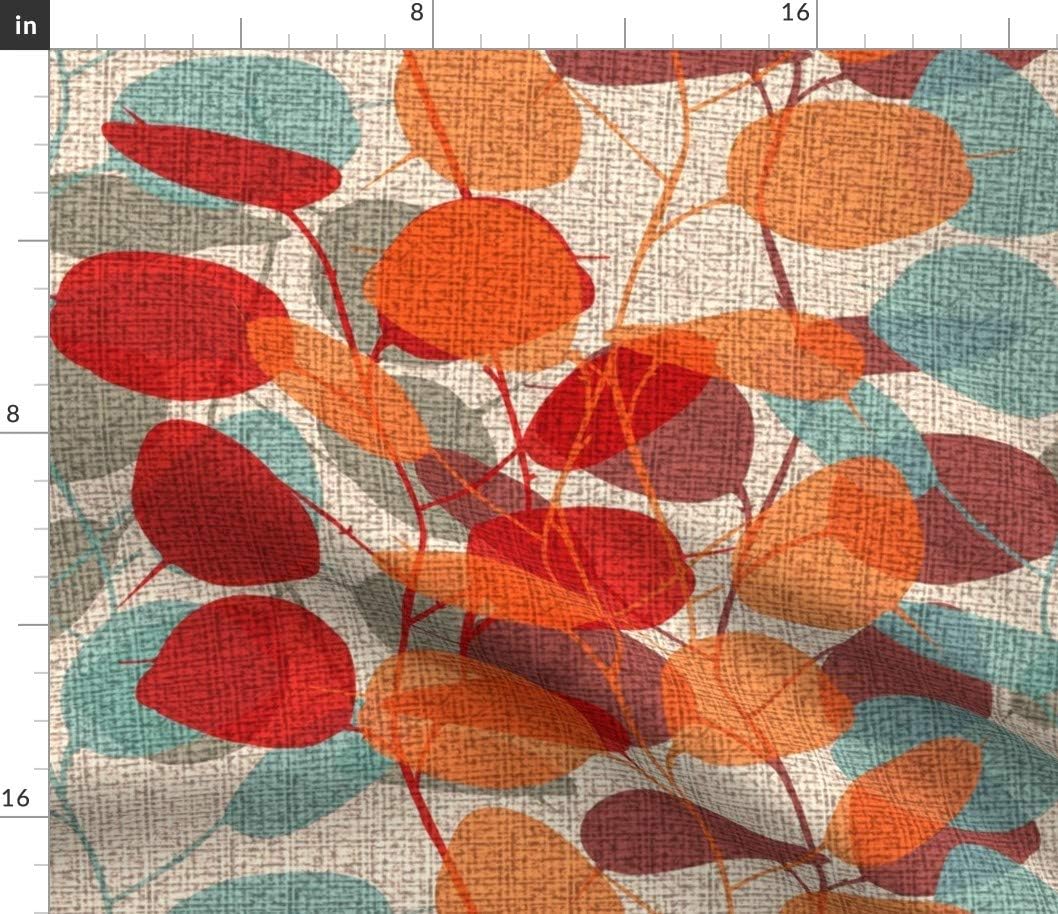Spoonflower Fabric - Botanical Leaves Faux Textured Red Brown Floral Nature Orange Branches Printed on Petal Signature Cotton Fabric by The Yard - Sewing Quilting Apparel Crafts Decor