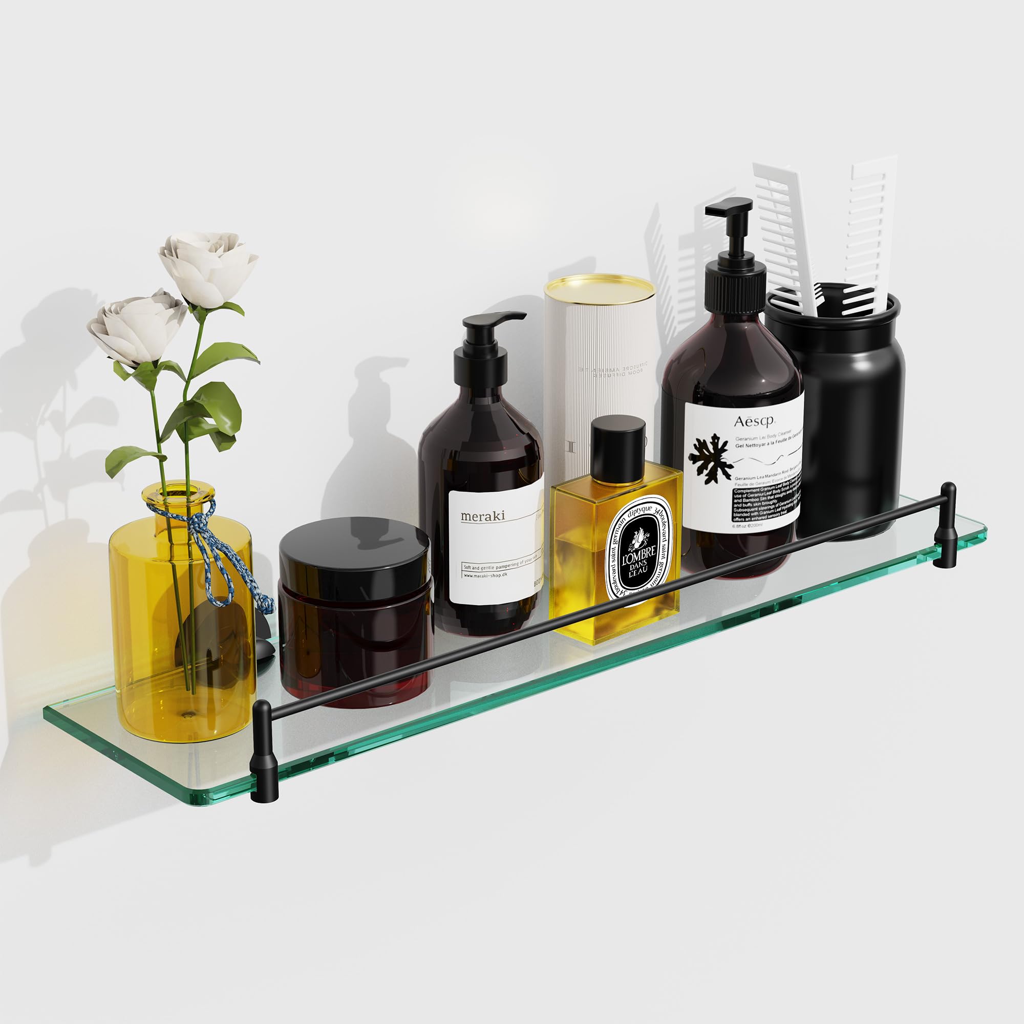 Glass Shelf With Fence For Bathroom (3405) - Glass Shelf, Bathroom Shelf - View #2