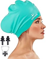 Vista 18 de Large Long Hair Swim Cap with Extra Room for Women Men, Silicone Swimming Cap for Long Thick Hair with Ear Plugs Nose Clip Set, Adult Waterproof