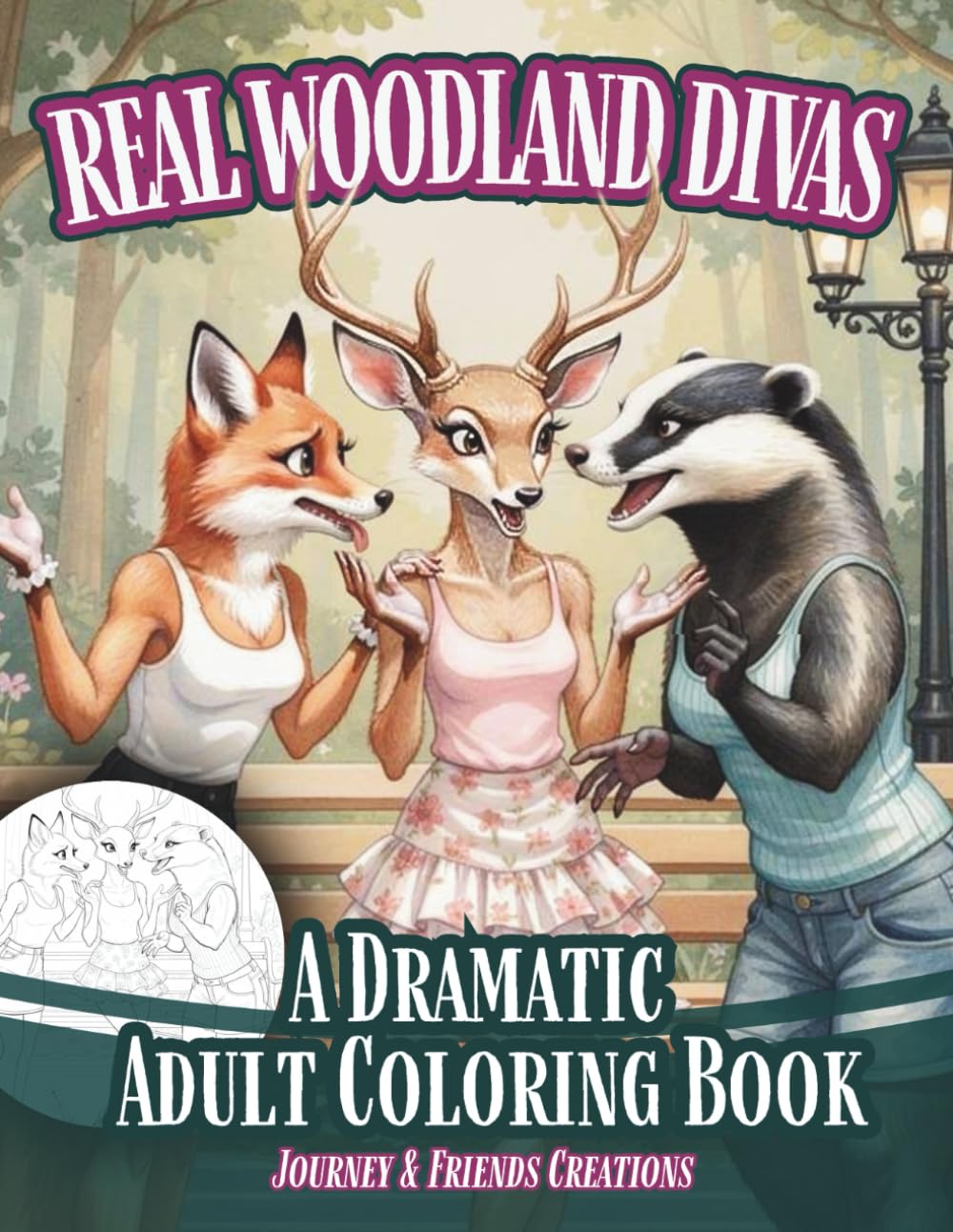 Real Woodland Divas: A Dramatic Adult Coloring Book with 40 Pages & Full-Color References: Woodland Creatures Coloring Book