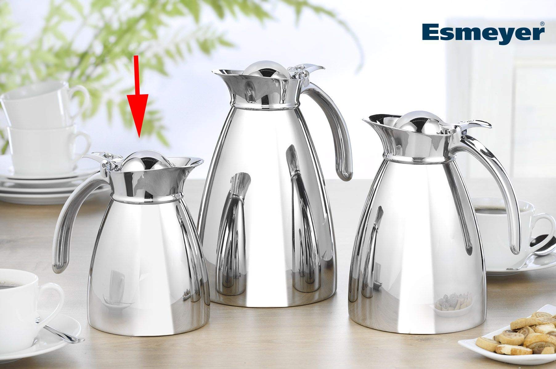 Esmeyer 305–076 Pichet Isotherme Empire, Double paroi 18/8, incassable Contenu : 0,6 L, Passe au Lave-Vaisselle, Acier Inoxydable, Argent