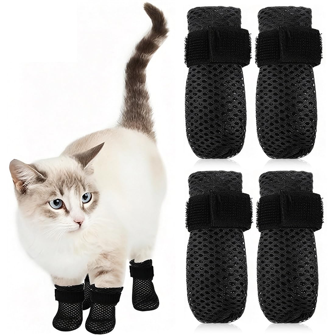 4 Pzs Protectores De Uñas Para Perros, Gatos,Guantes Para Gatos A Prueba De Arañazos, Protector Ajustable De Malla Para Uñas De Gato, Antideslizantes (L/4-7Kg)