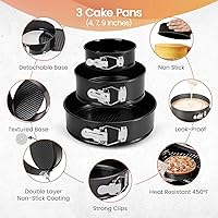 Vista 6 de RFAQK Juego de 150 piezas de moldes para pasteles para hornear + suministros para decorar pasteles: Juego de 3 moldes redondos antiadherentes