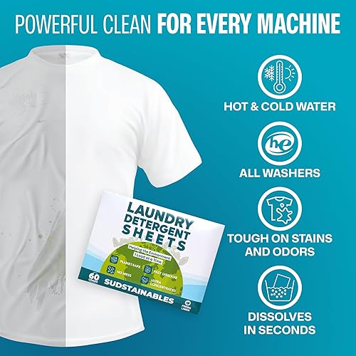 Miniatura 4 de Hojas de detergente para ropa (60 cargas)  Tiras de detergente de jabón para ropa ecológicas I respetuosas con el medio ambiente, cero residuos, sin