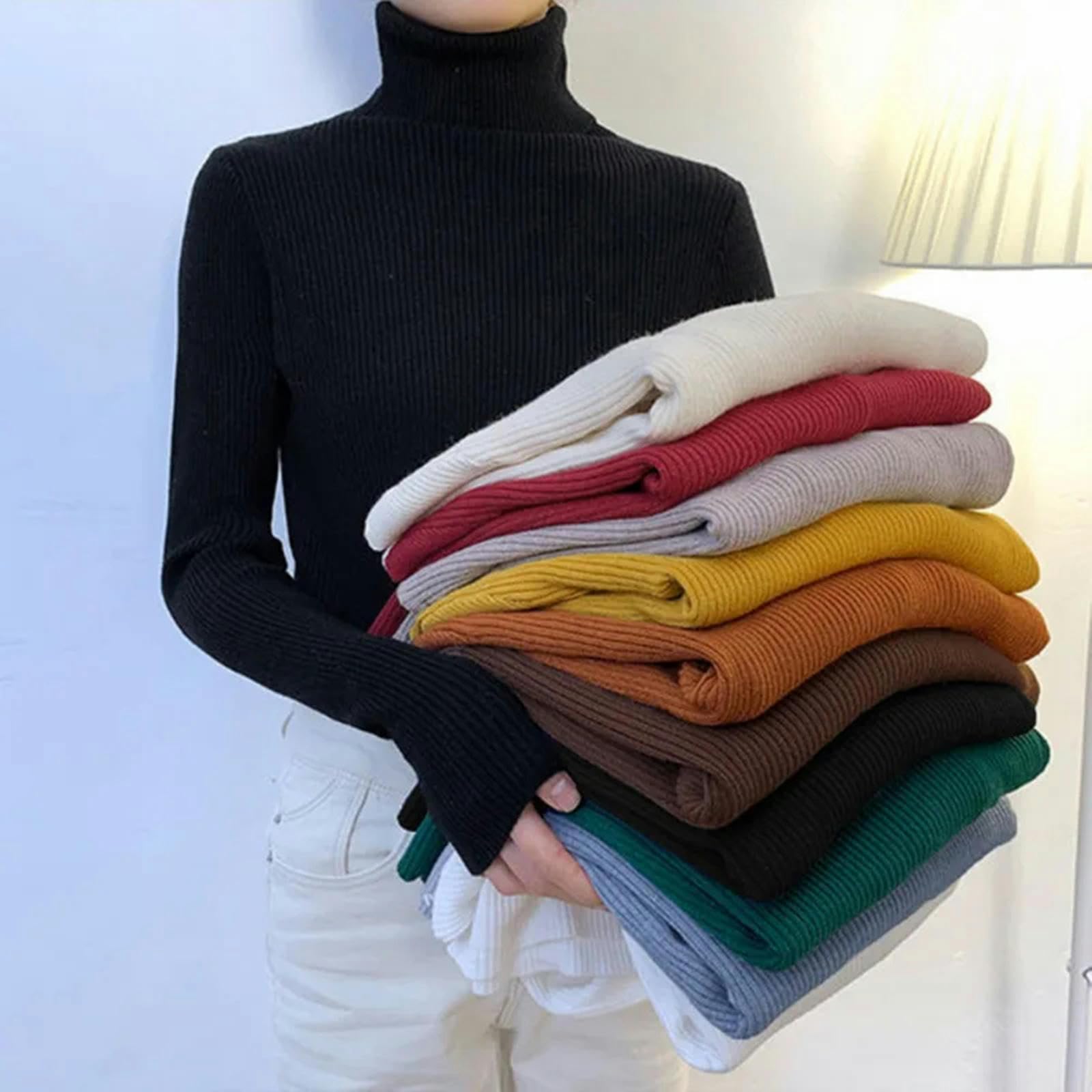 TEidea Swetry damskie z golfem damskie: stylowy sweter z dzianiny jesienno-zimowy dla kobiet