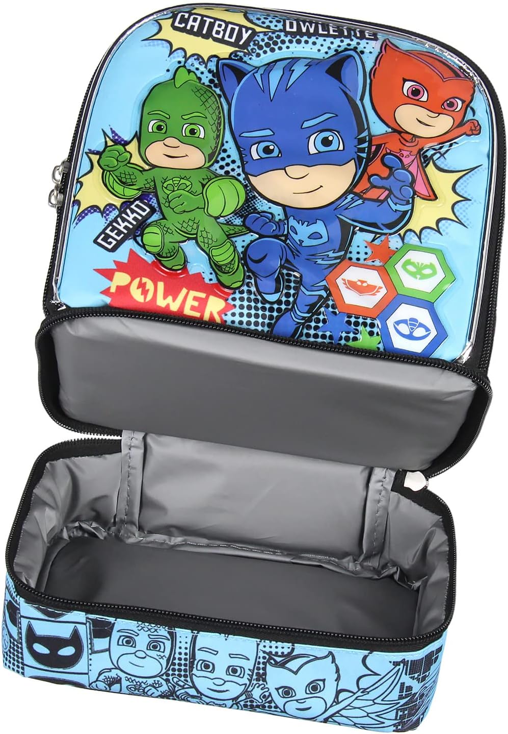 AI ACCESSORY INNOVATIONS PJ Masks Comic Book 3-D Character Dual Compartment Insulated Lunch Bag Tote 10"