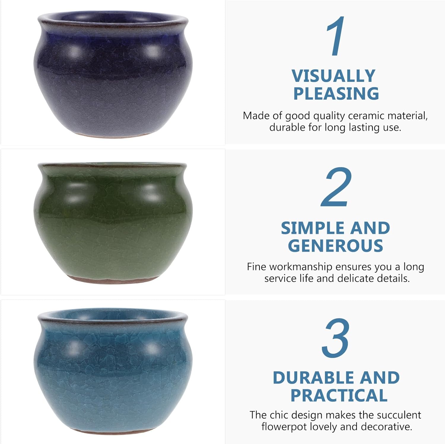 Homoyoyo 6pcs Ceramic Flower Pots Set for Succulents and Green Plants, Colorful Crackle Glaze Desktop Planters with 7.3cm Diameter and 5.7cm Height, Decorative Garden Pots for Indoor