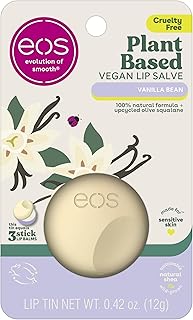 eos Plant-Based Vegan Lip Salve - Vanilla Bean, 100% Natural Formula, Cocoa Butter Lip Balm with Upcycled Olive Squalane, Cruelty-Free, 0.42 oz