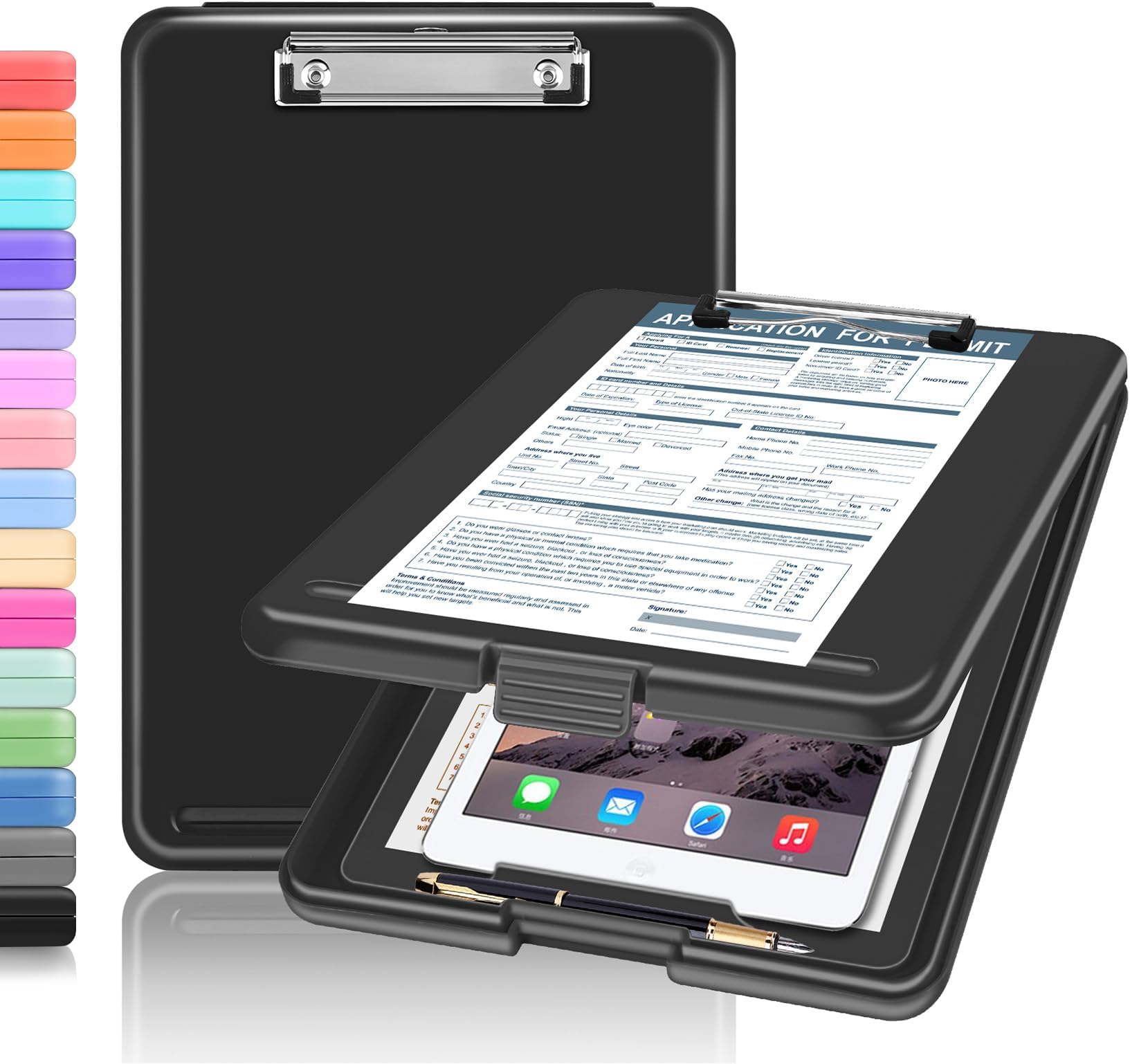 Clipboard with Storage, Clipboards 8.5x11 with Storage, Nursing Clip Board Foldable, Smooth Writing with Pen Holder Clipboards, High Capacity Storage Clip Board for Office Storage, Nurse(Black)
