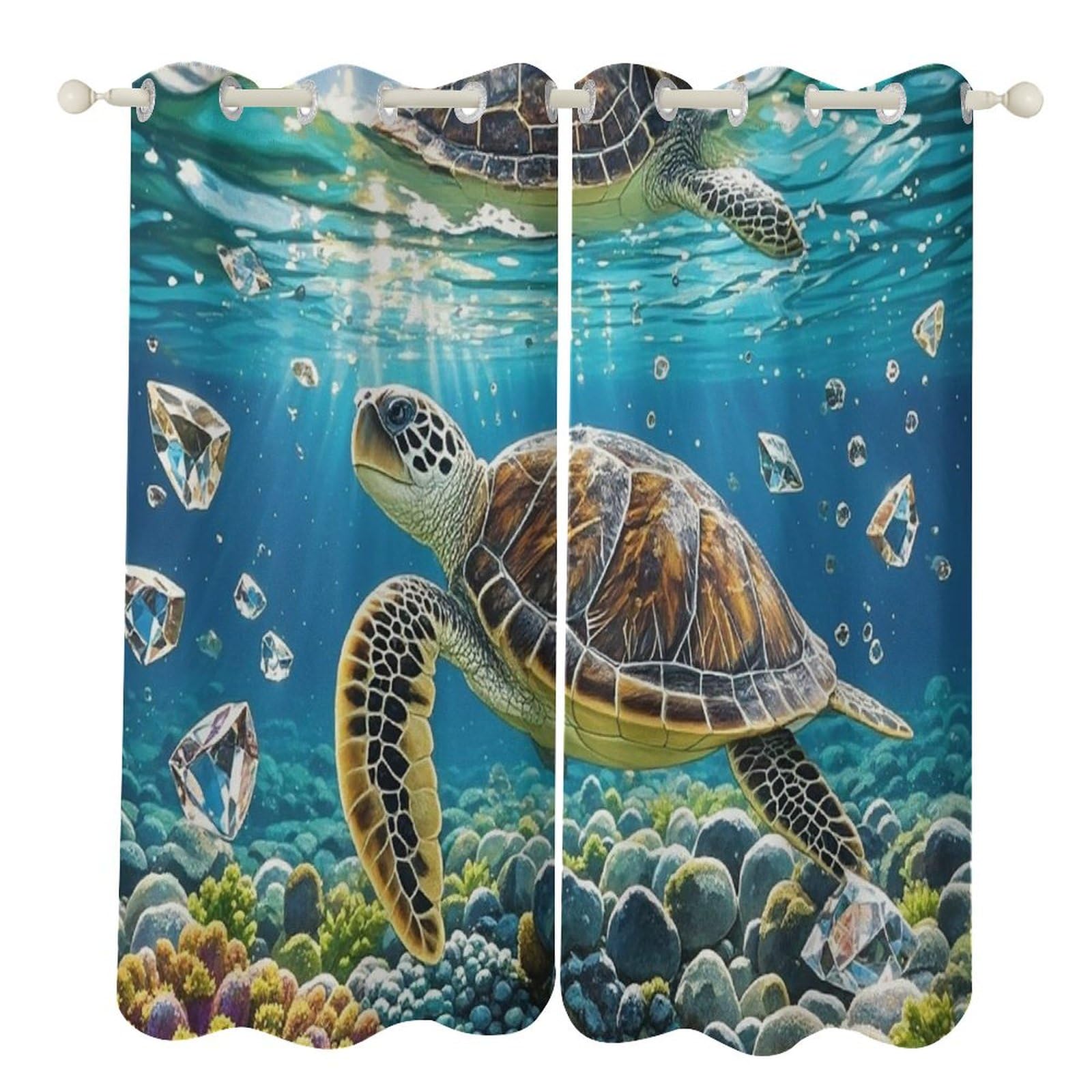 Rideaux occultants contre la chaleur et le vis-à-vis motif tortues