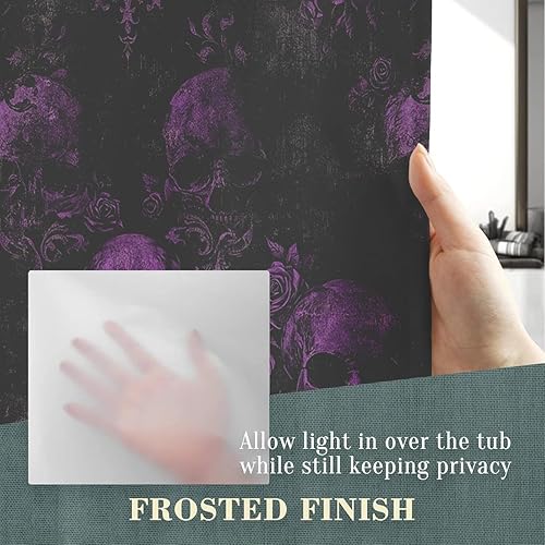 Miniatura 6 de Juego de baño de calavera gótica, 4 piezas con cortina de ducha de 71 x 71 pulgadas, tapete de baño, alfombra de contorno, cubierta para tapa de