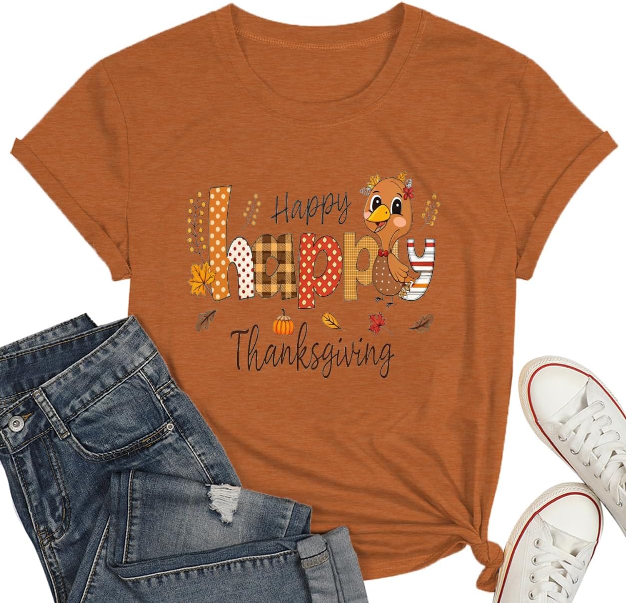 Happy Thanksgiving Shirts for Women Thankful Grateful Blessed T-Shirt Happy Gobble Pumpkin Graphic Tee Tops