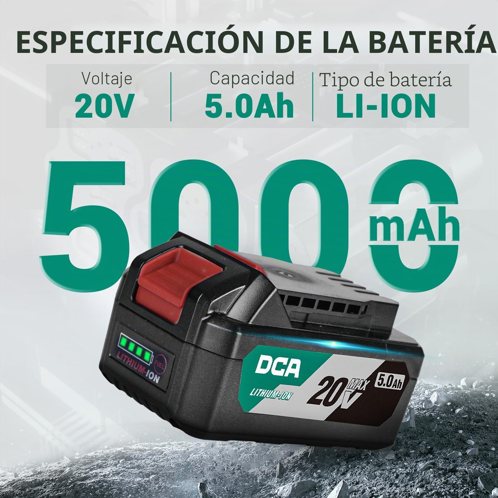 DCA Batería de iones de litio de 20 V, 5,0 Ah con alta capacidad, herramienta compacta de 20 V, 1,4 lbs (FFBL2050)