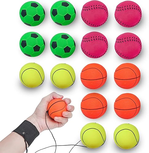 Paquete de 4816 pelotas de retorno de muñeca de 2.36 pulgadas, bolas de goma con rebote de rebote de pelota deportiva (baloncesto, béisbol, fútbol,