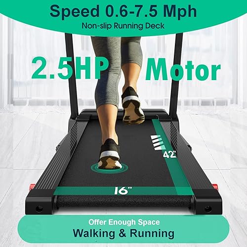 Miniatura 2 de Impremey Caminadora plegable con inclinación, cinta de correr eléctrica con correa de correr grande de 42" x 16", monitor de frecuencia cardíaca,