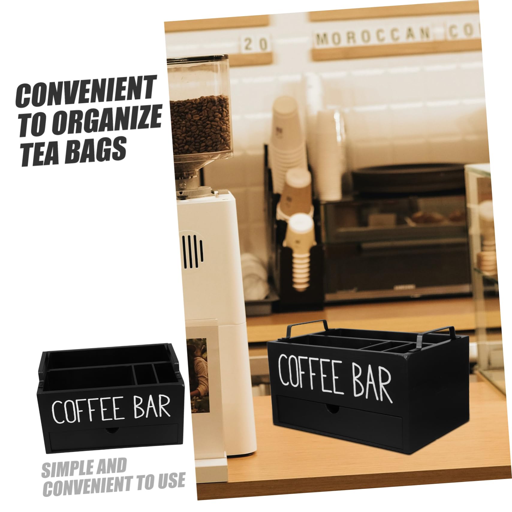Organizzatore a Cassetto in Legno Nero per Caffè e Tè