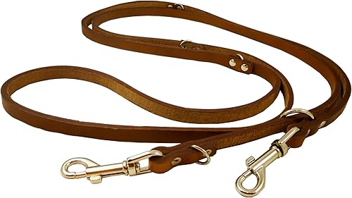 Miniatura 3 de Dogs My Love Correa de perro de cuero multifuncional europea de 6 vías, color marrón plomo Schutzhund ajustable 41"-78" de largo, 1/2" de ancho