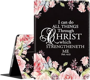 Case for iPad Air 4th / 5th Generation 10.9" 2020/2022, iPad Pro 112022/2020/2021/2018 and iPad Air 4/5, Slim Folding Stand Cover with Auto Wake/Sleep, Christian Bible Verse Phil 4-13 Black