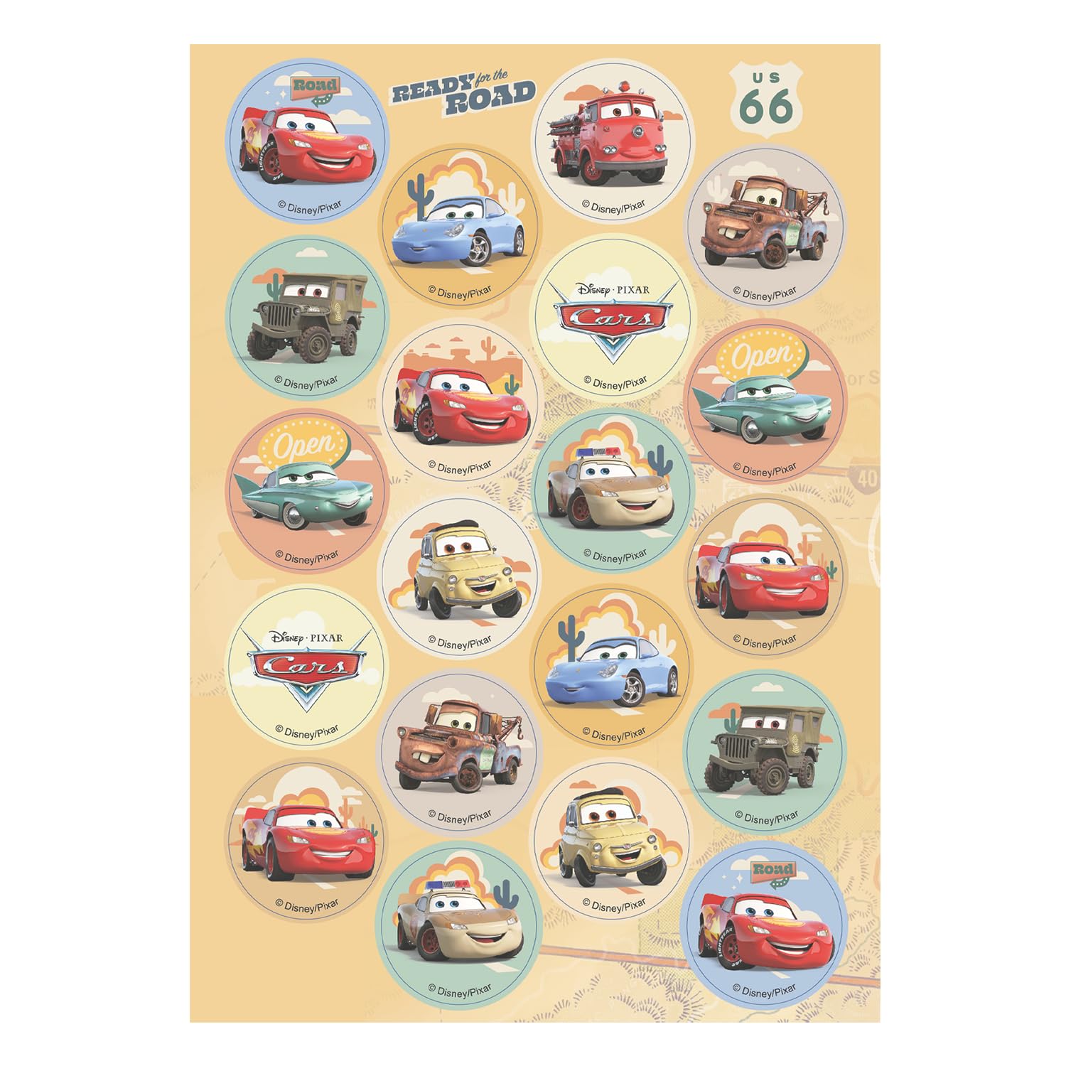 Dekora, Cars Mini-Oblaten, Lightning McQueen Essbare Dekorationen für Cupcakes, Muffins und Plätzchen, Rund 3,4 CM