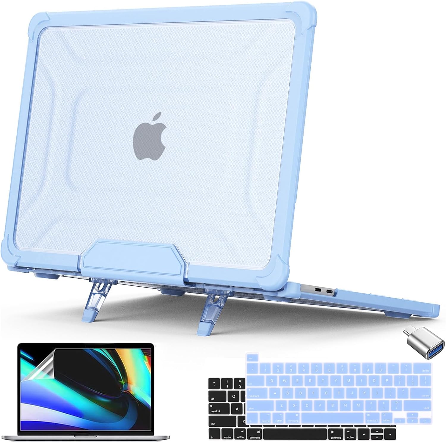 Teryeefi Protective Hard Case for MacBook Pro 13 inch M2 M1 A2338/A2289/A2251 [Release 2016-2020 2022] with Kickstand, Heavy Duty Case with Keyboard Cover for MacBook Pro 13 Touch Bar, XKK-Blue