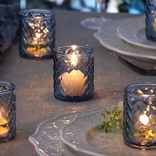 Vista 7 de LAMORGIFT 12 portavelas azules – Portavelas votivas azules para decoraciones de fiesta de boda – a granel para recepción de boda, despedida