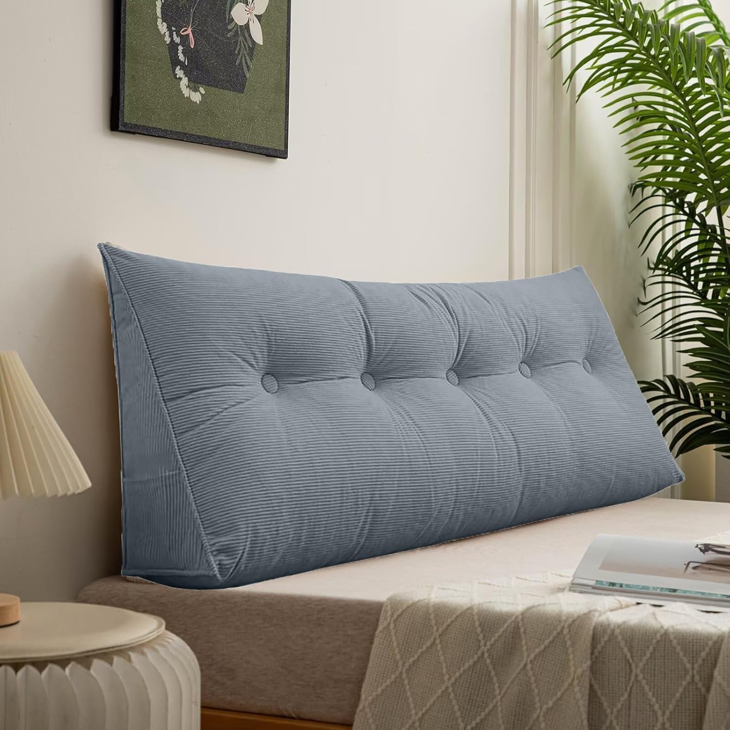 Reading Pillows in Bed Headboard Pillow Large, Wedge Headboard Twin XL, Wedge Headboard Backrest Pillows for Sitting Up Rest Triangle Bolster Cushion Daybed for Dorm (Blue, 40.7x15.7 inch)
