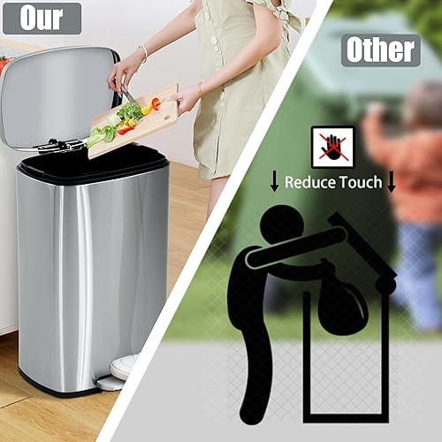 Miniatura 12 de Bote de basura de acero inoxidable de 16 galones / 60 L con tapa y doble barril, cubo de basura de alta capacidad para reciclaje clasificado