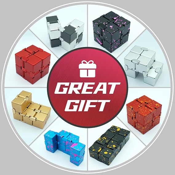 Metal Infinity Cube Fidget Toy Stress Relief ADHD Red Yellow