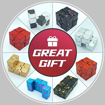 Metal Infinity Cube Fidget Toy Stress Relief ADHD Red Yellow