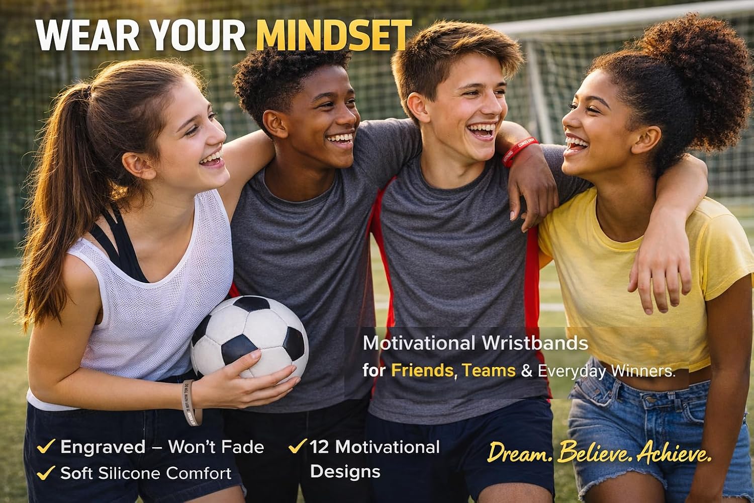 12 Pack Motivational Silicone Wristbands for Men, Women & Teens, Sport Team, Student Rewards Rubber bracelets 12x8” with Inspirational Quotes, Unisex Design for men, gifts for boys