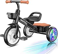Umatoll Toddler Tricycle 2-5 Years Old, Adjustable Seat Trike with Light-Up Wheels, Safe Sturdy Outdoor Bike for Boys Girls