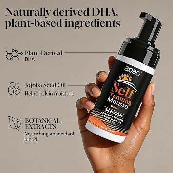 Self Tanner Tanning Mousse Kit, Medium to Dark Sunless Tan Mousse with Mitt Applicator, Lightweight Fake Tan Foam, Enriched with Aloe Vera & Coconut Provides an Even, Streak-Free Tan, 3.38floz