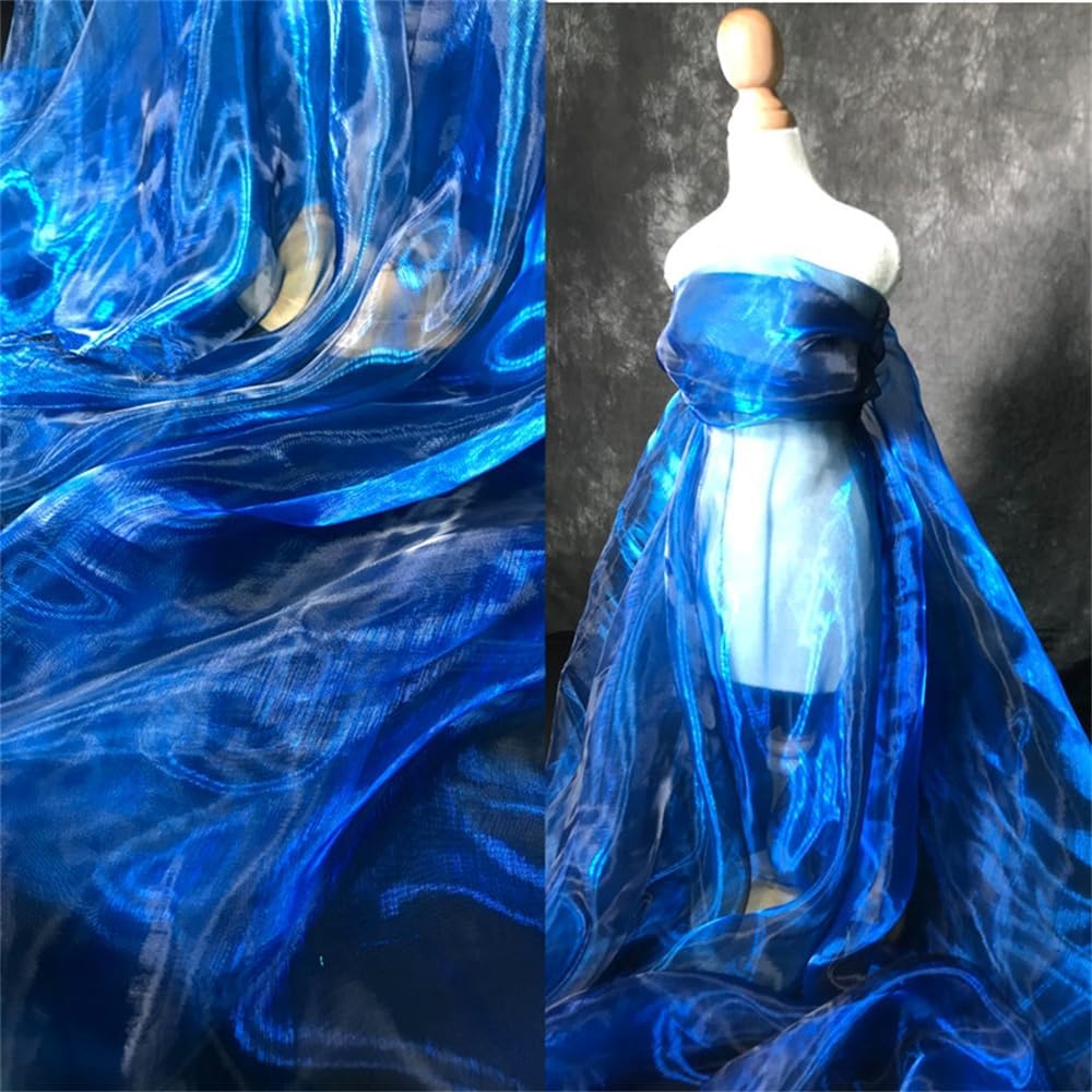 Two Tone Lightweight Sheer Organza Fabric Iridescen Holographic Gauze Fabrict,Lace Oganza Tulle Fabric for Dress,Party,Background,DIY Supplies,Home Decor (Navy Blue with Black, 3 Yard)