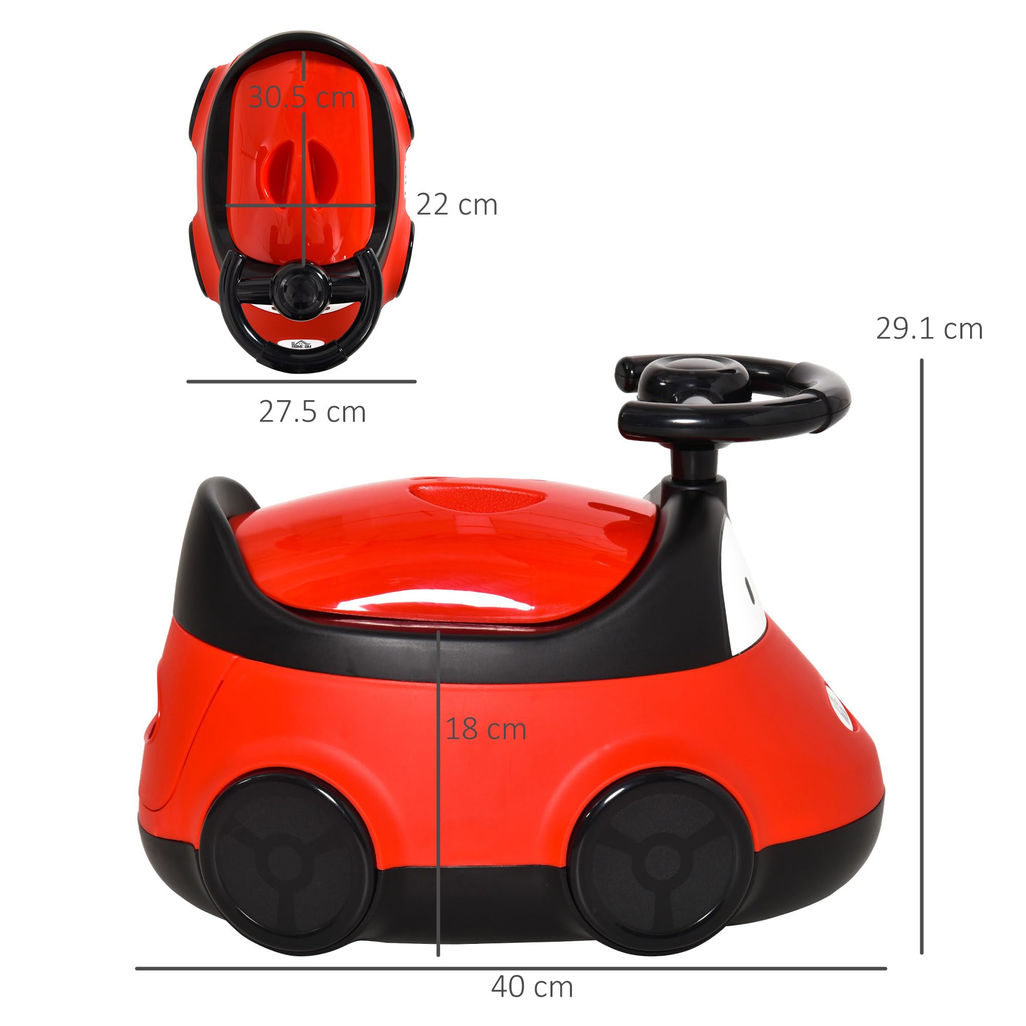 HOMCOM Vasino per Bambini da 6 Mesi a 3 Anni, WC per Bambini a Forma di Macchina con Volante e Vaschetta Rimovibile, Rosso