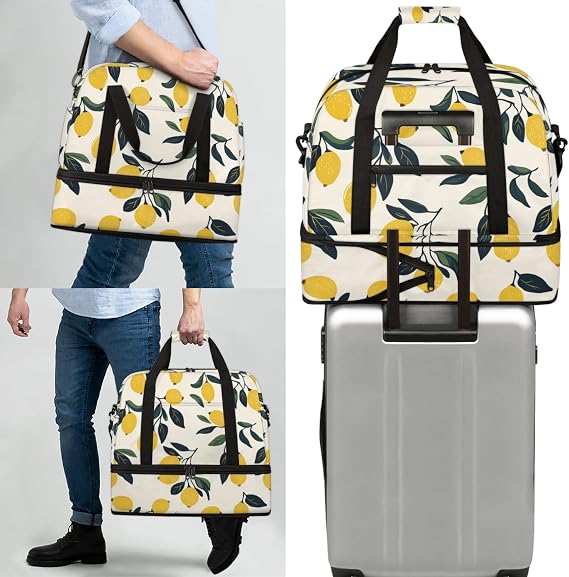 Summer Lemon Sports Gym Duffel Bag for Men Women Tropical Fruits with Shoe Compartment Weekender Overnight Bags Travel Bag Carry on Backpack for Swim Fitness Workout