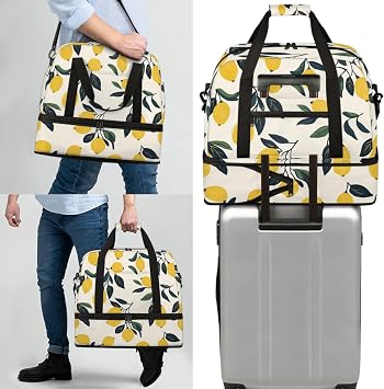 Summer Lemon Sports Gym Duffel Bag for Men Women Tropical Fruits with Shoe Compartment Weekender Overnight Bags Travel Bag Carry on Backpack for Swim Fitness Workout