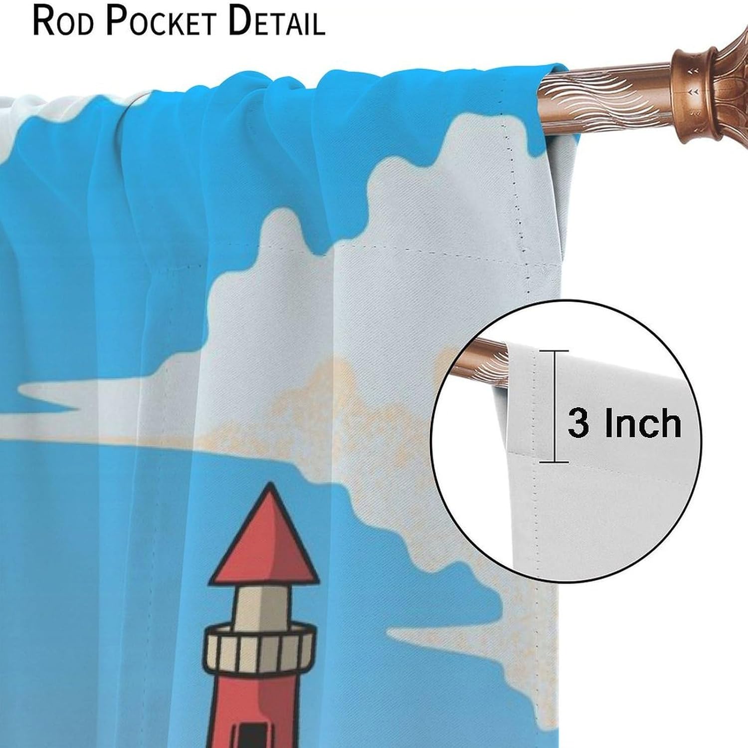 Lighthouse Blackout Curtains, Watercolor Sea Wave Lighthouse Print Rod Pocket Window Drapes, for Bedroom Living Room 42" W X 54" L