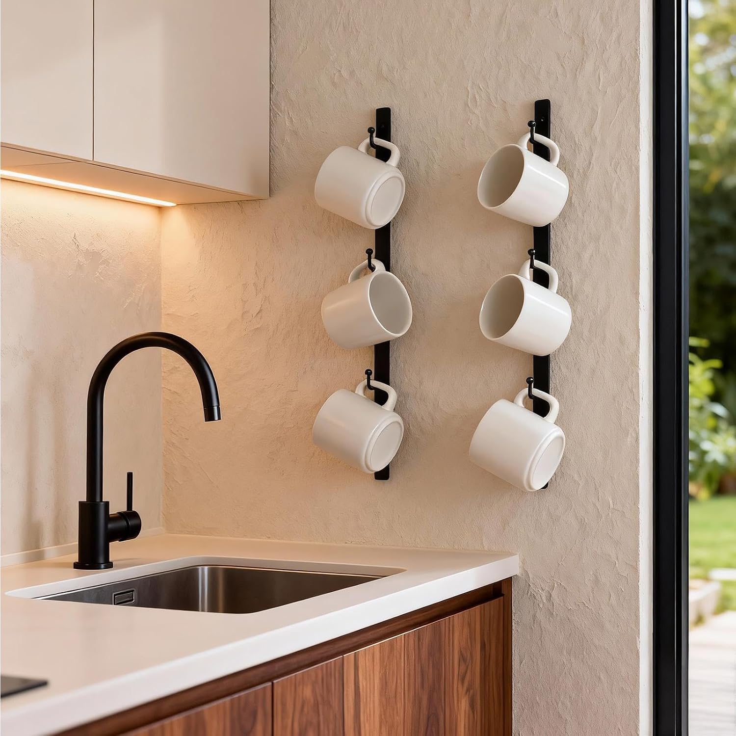 Yohsnor 2PCS Coffee Mug Rack-Hanging Iron Coffee Cup Holder with 6 Hooks
