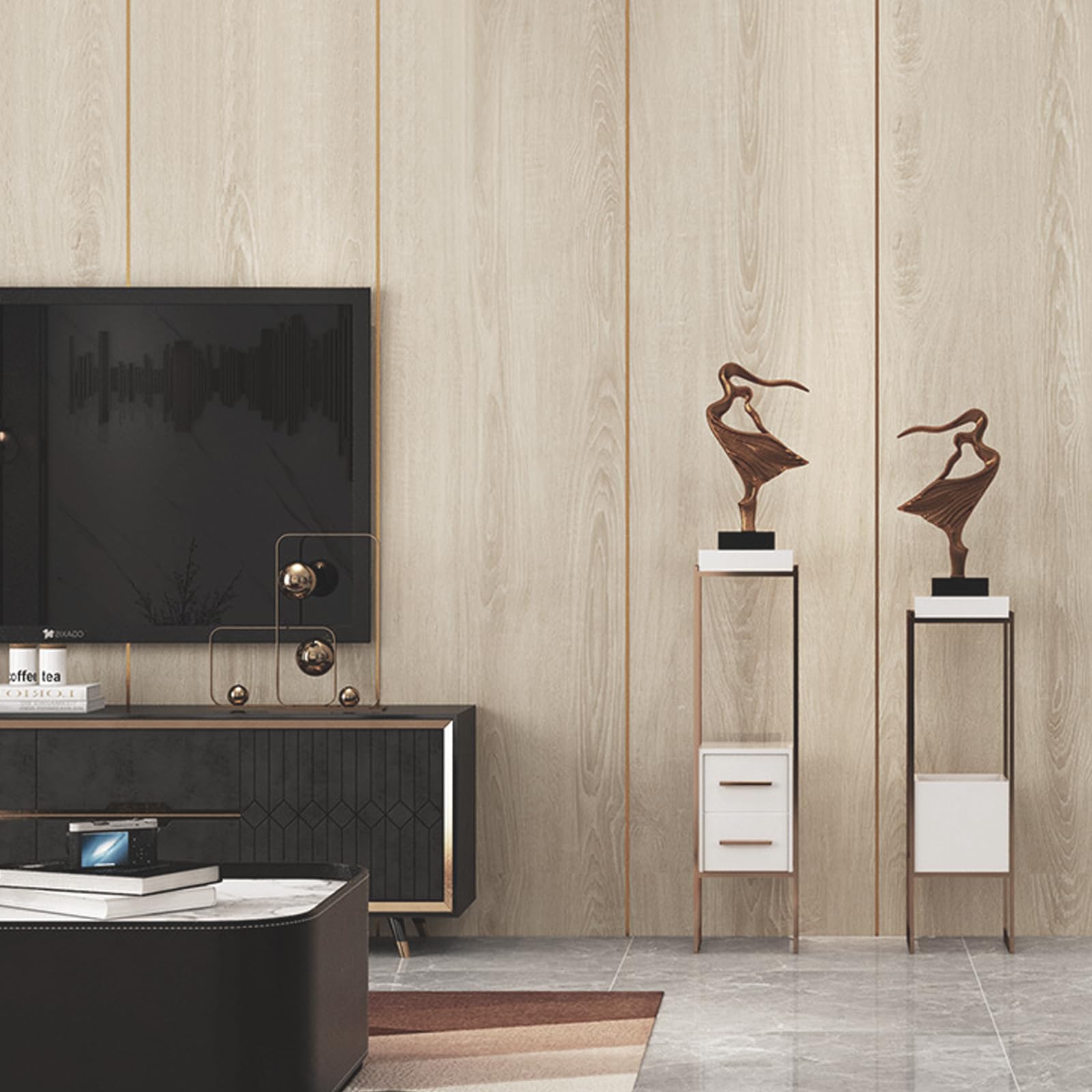 Revestimiento de Suelo de PVC Autoadhesivo, Suelo de Vinilo Decorativo Efecto de madera, 15mm Grosor, Antideslizante, Impermeable, 40 x 300cm, 1,2 m (Madera Beige-amarillo)